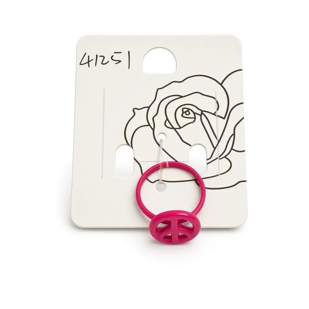Lot of 4 Cute Enamel Rings – Pink Pig, Magenta Animal, Peace Sign & White Bunny